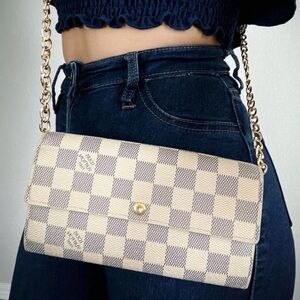 Authentic Louis Vuitton Beige and White Checkered Crossbody Bag